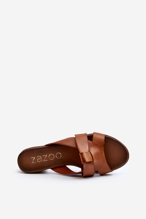 Klapki Niski Obcas Skóra Brązowe Zazoo 40236