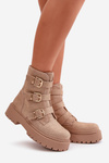 Warm Women's Ankle Boots With Decoration Beige Ciascia
