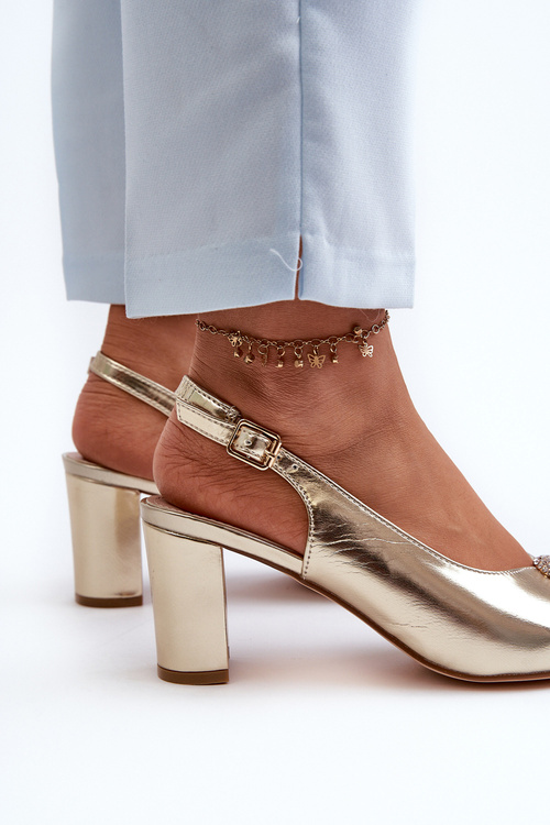 Sandały Eleganckie Damskie Obcas Słupek Złote Trasea 24SD98-6985