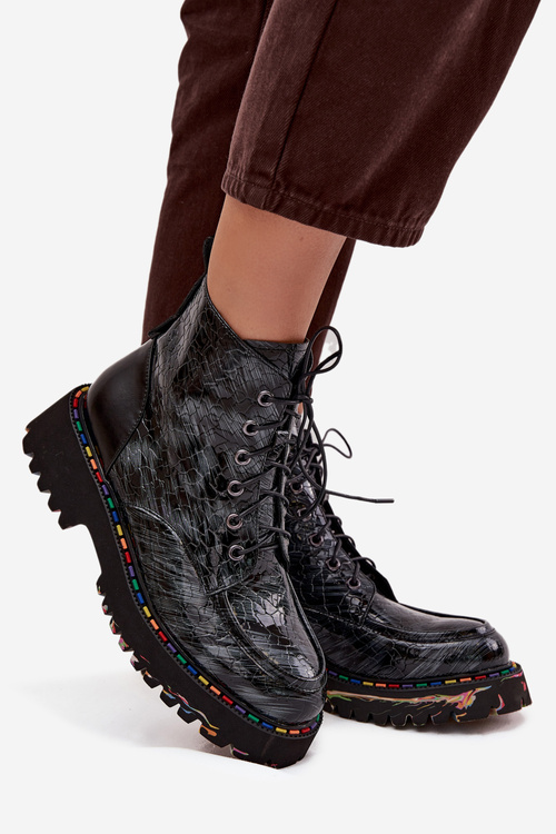 Damskie Botki Z Lakierowanej Skóry Szare Artiker 57C0065