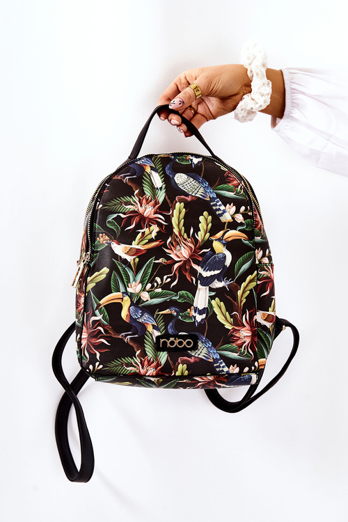 Women's Leather Backpack NOBO M3170-C020 Birds Black