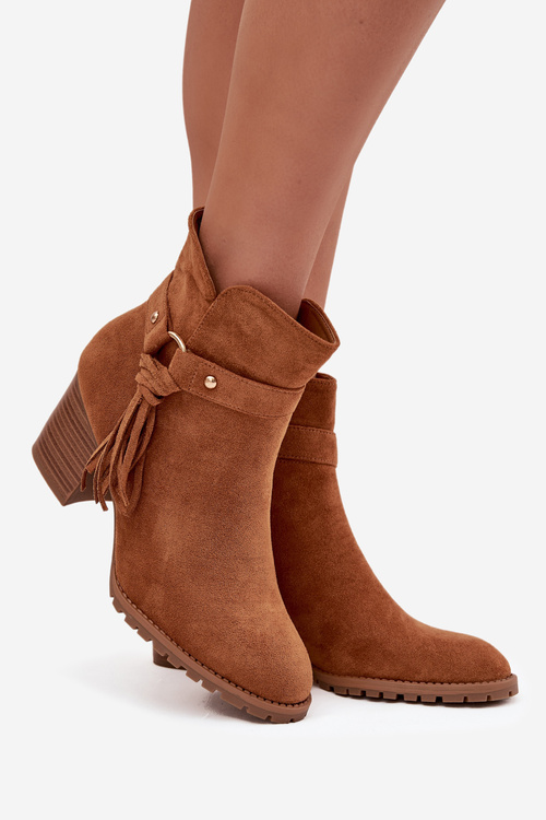 Women's Block Heel Boots with Fringes Camel Rosabella