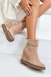 Wedge Ankle Boots With Decorative Strap Beige Kaiviana
