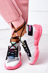 Sneakersy Sportowe Buty Wiązane Biało-Różowe Bubble Tea