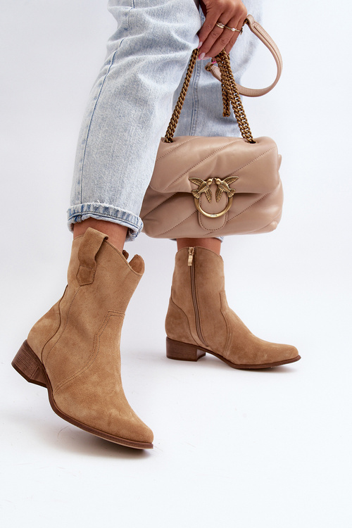 Suede Cowboy Ankle Boots With Low Heel Zazoo 3329 Brown