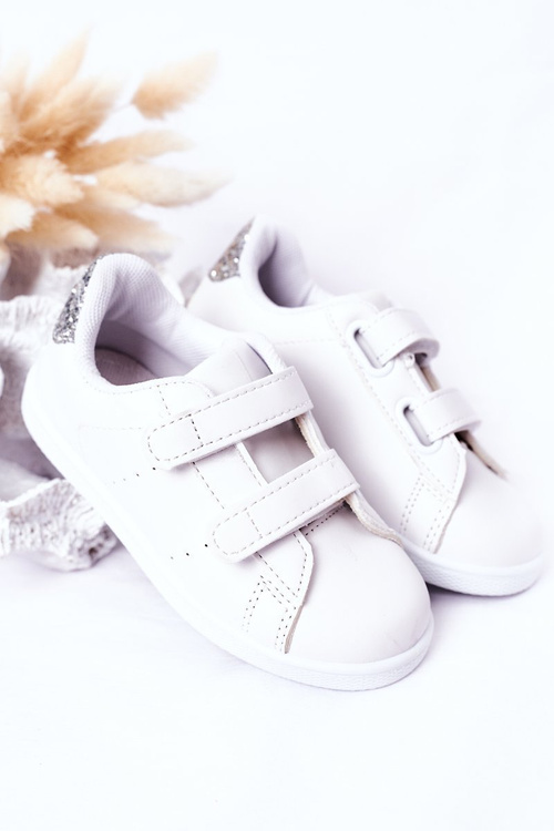 Children's Sneakers With Velcro White-Silver Cute Girl