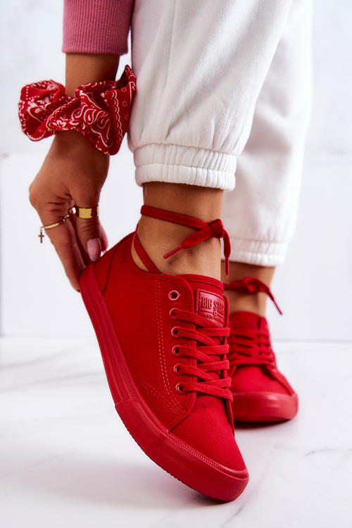 Tenisówki Damskie Niskie Wiązane Big Star Czerwone JJ274068