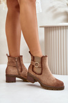 Women's Insulated Ankle Boots With Heel And Golden Detail Eco Suede Light Brown Mailta