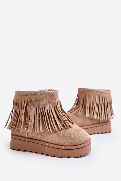 Fleece-Lined Snow Boots with Decorative Fringes for Kids Beige Nimia'