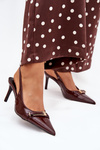 Lacquered High Heel Pumps With Golden Buckle Chocolate Vivae