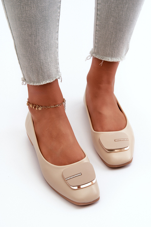Women's Ballet Flats in Eco Leather with Ornament Beige Edoslli