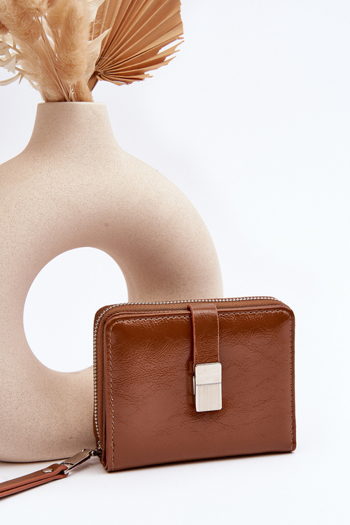 Women's Glossy Wallet Purse Made of Eco Leather Brown Zalirna