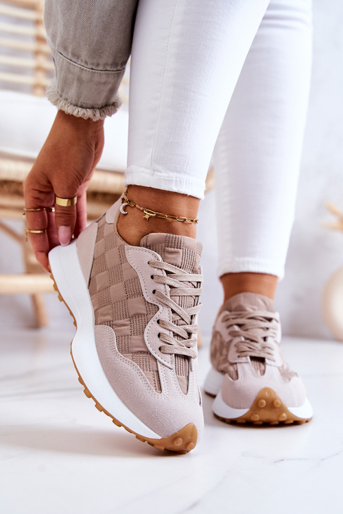 Buty Sportowe Wiązane Beżowe Patrice