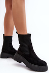 Women's Suede Boots with Sock on Platform and Flat Heel Black Rewam