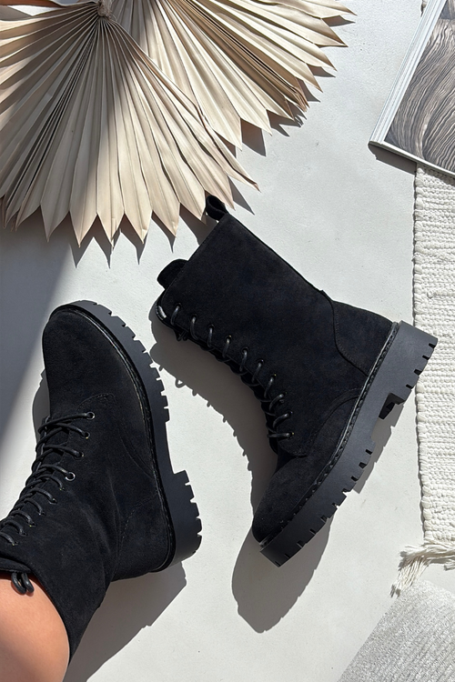 Women's Workery Boots Lined Black Marvielle