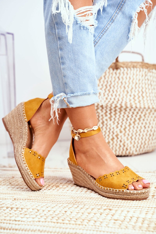 Sandals On A Braided Wedge Yellow Sagittarius