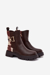 Insulated Ankle Boots Women's With Gold Detail In Patches Brown Priscilla