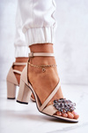 Women's Leather Sandals On High Heel Beige Torine