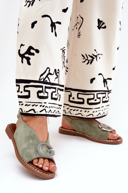 Flat Sandals With Decoration Green Haliones