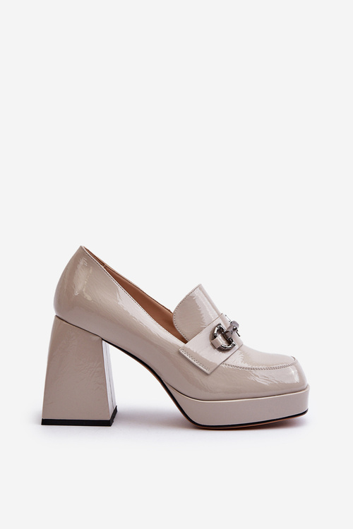 Półbuty Damskie Lakierowane Słupek D&A MR38-906 Szare