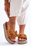 Women's Suede Slippers With Bow Camel Lauria