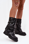 Women's boots with rolled-up shaft to mid-calf with strap Black Darisa