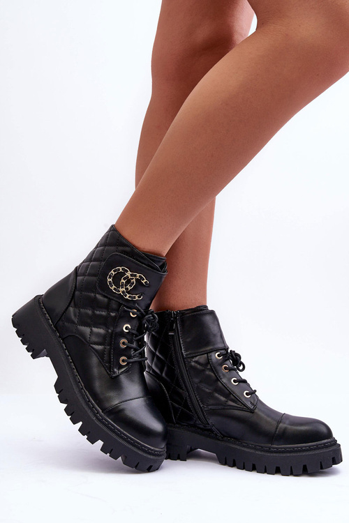 Women's Ankle Boots with Decoration Black Toye