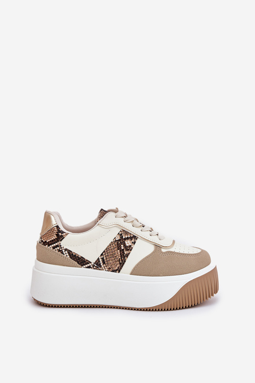 Womens Sneakers On Chunky Platform Animal Print Beige Telanila