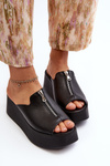 Klapki Damskie Masywna Platforma Suwak Czarne Zazoo 2916