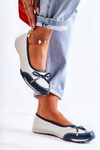 Erdola Openwork Leather Ballerinas White and Navy Blue