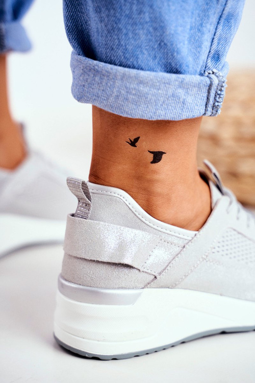 Women's Sports Shoes Leather Silver Love Me