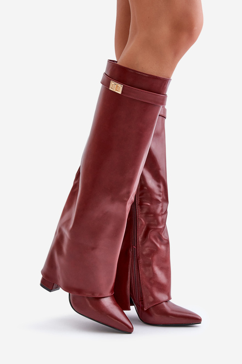 Women's Eco Leather Boots With Turned Shaft On Heel Burgundy Avamora