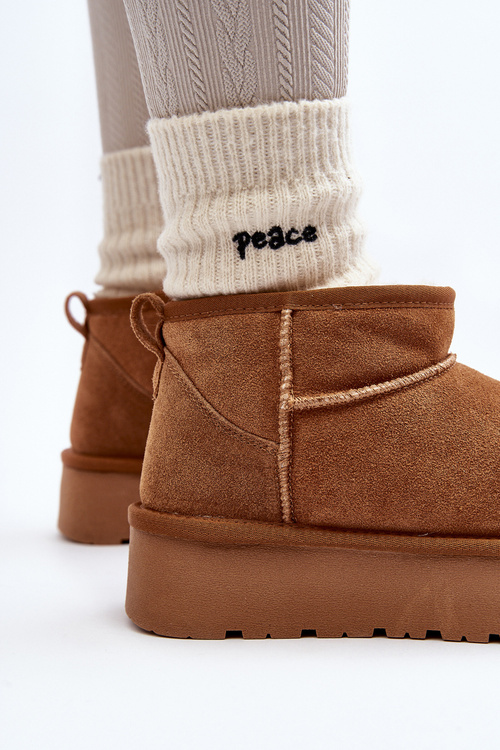 Fashionable Suede Low Snow Boots Camel Nucca