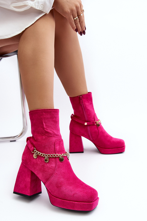 Women's ankle boots with chunky heel and chain detail Fuchsia Tiselo