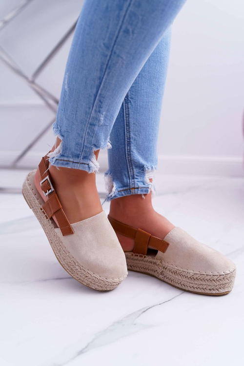 Women's Suede Platform Espadrilles Beige Parteno
