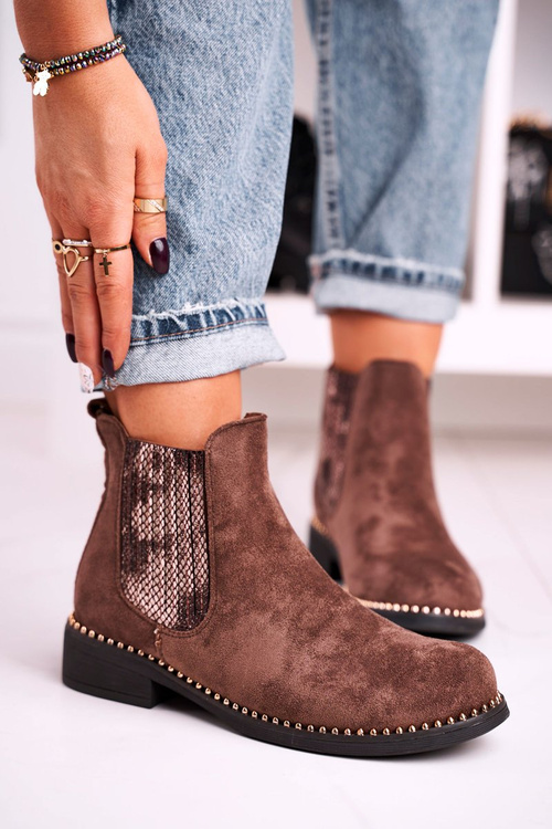 Women's Chelsea Boots With Studs Suede Brown Meagan