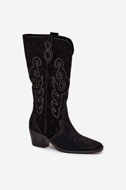 Suede Women's Cowboy Boots With Heel Black Karira
