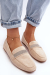 Women's Moccasins with Zircons Beige Ralrika