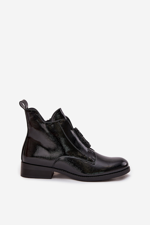 Patent Leather Insulated Women's Boots With Decorative Detail S.Барски HY52-525 Black