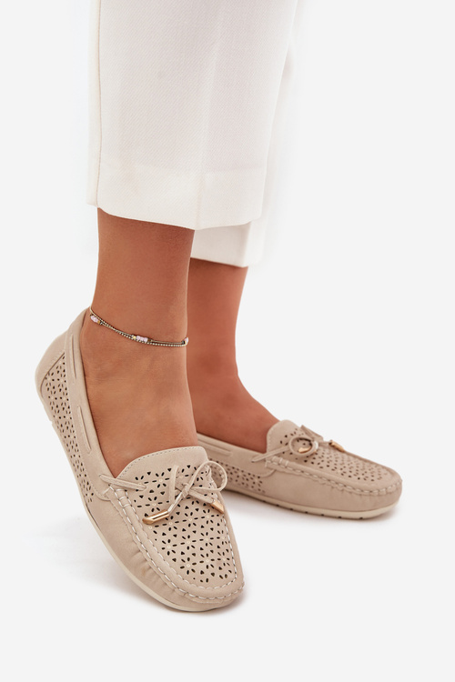 Women's moccasins with perforated pattern and lacing beige Mirisa
