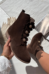 Suede Women's Ankle Boots with Decorative Flowers Zazoo 3085 Brown