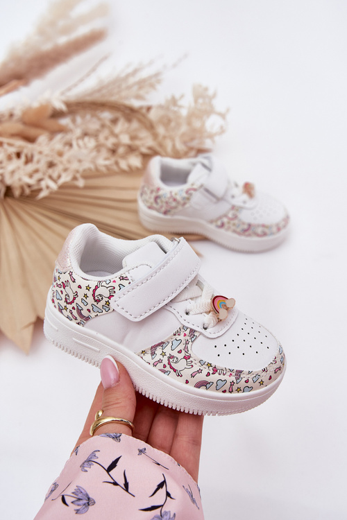 Buty Sportowe Sneakersy Dziewczęce Jednorożce Przypinka Białe Thalia