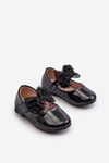 Black Glossy Children's Ballerina Flats With Velcro Strap And Bow Olessa