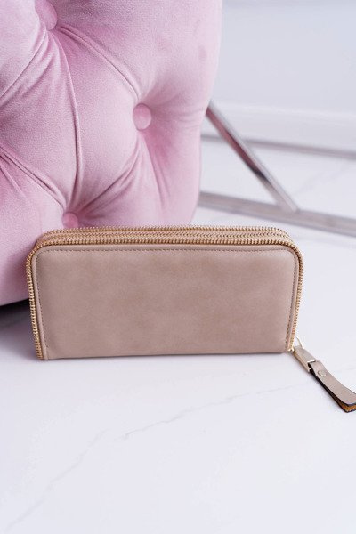 Women's Wallet Large Beige Gold Decorative Zipper