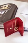 Card Holder With Gold Keychain Eco Leather Burgundy Iritinme