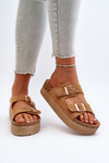 Women's Platform Sandals with Buckles Camel Lolpey