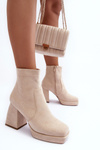 Suede Heeled Boots Beige Makeline 