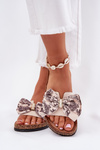 Ladies sandals with bow on cork platform beige Lisandrea