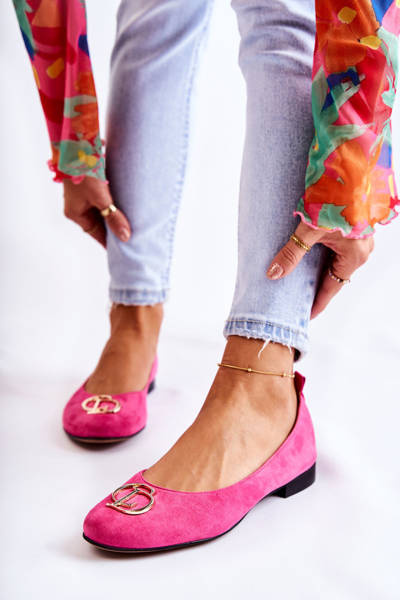 Women's Suede Ballerinas With Decoration Nicole 2746 fuchsia