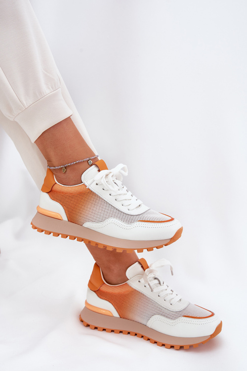 Leather Sports Shoes With Mesh Ladies Vinceza 66775 Orange